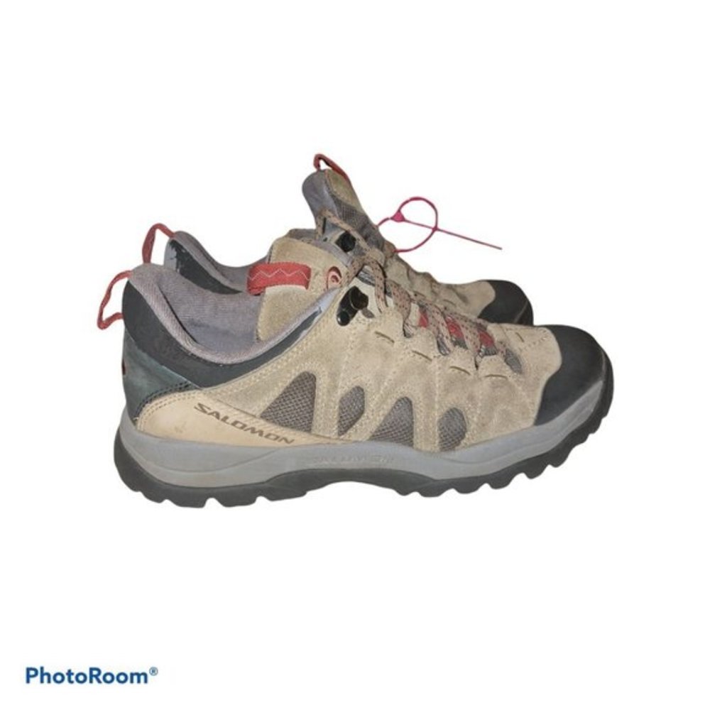 SALOMON WOMENS 7.5 HIKING TRAIL OUTDOOR BOOTSR SHOES RUNNING LEATHER CONTA GRIP